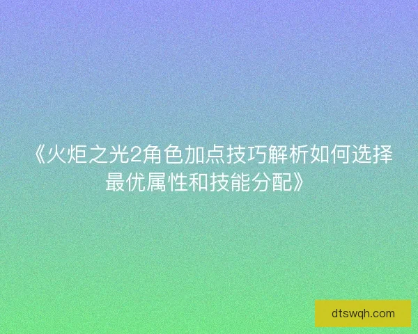 《火炬之光2角色加点技巧解析如何选择最优属性和技能分配》